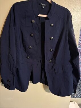 Roz & Ali Navy Double-Breasted Military-Inspired Blazer